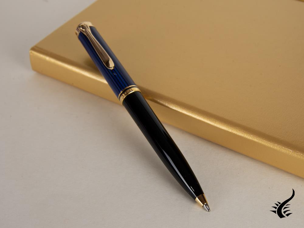 Stylo à bille Pelikan K600, noir et bleu, finition dorée, 988378