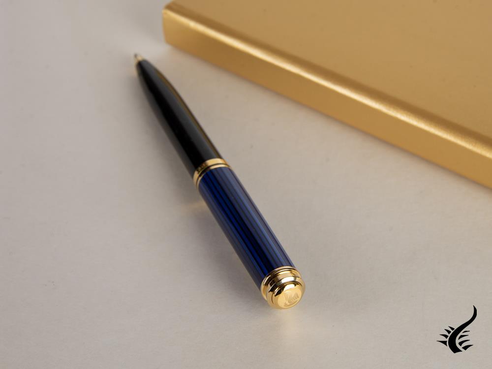 Stylo à bille Pelikan K600, noir et bleu, finition dorée, 988378