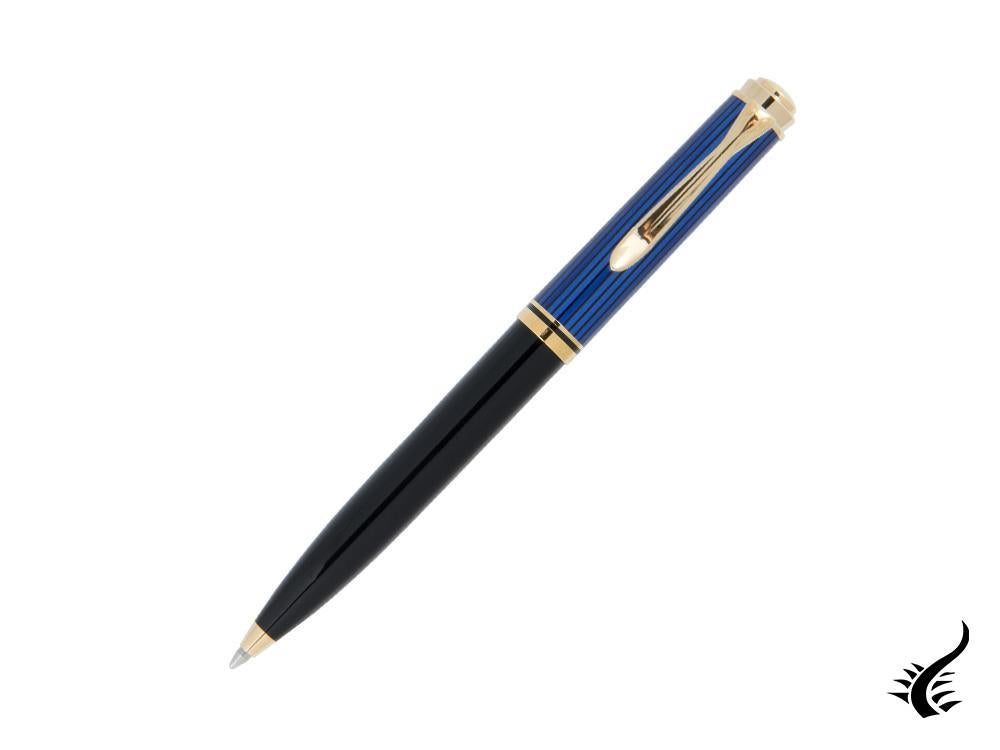 Stylo à bille Pelikan K600, noir et bleu, finition dorée, 988378