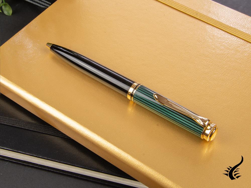 Stylo à bille Pelikan K600, noir et vert, finition dorée, 980086