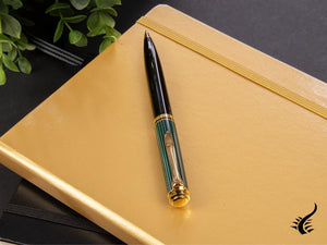 Stylo à bille Pelikan K600, noir et vert, finition dorée, 980086