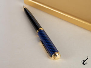 Stylo à bille Pelikan K800, noir et bleu, finition dorée, 987842