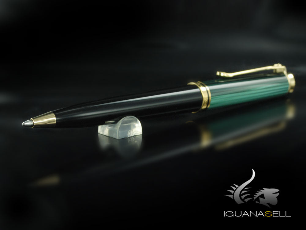 Stylo à bille Pelikan K800, noir et vert, garniture dorée, 987834