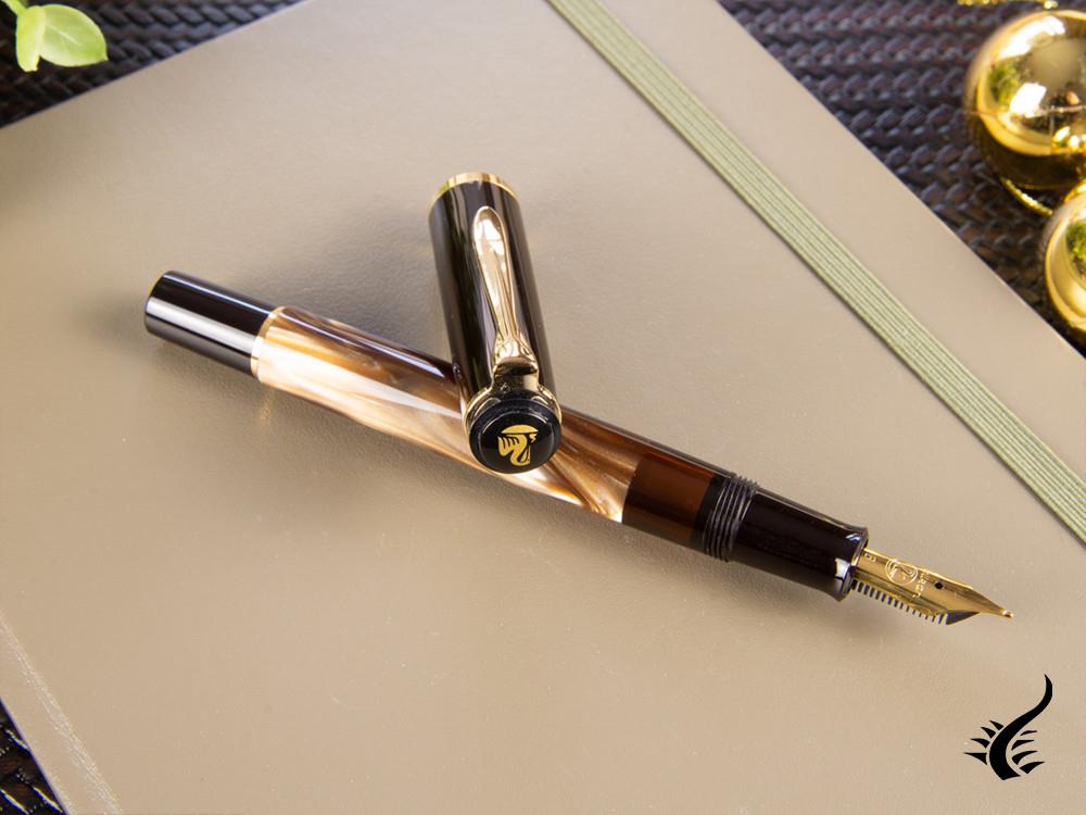 Pelikan M200 Brown Marbled Fountain Pen, Gold trim, 808897