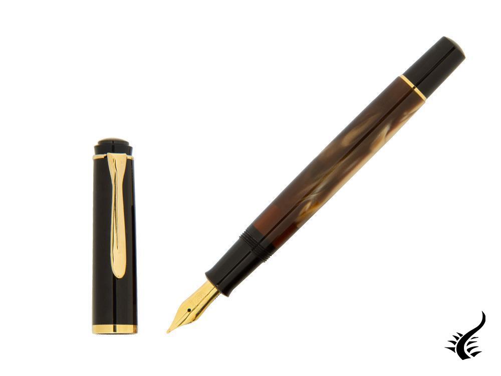 Pelikan M200 Brown Marbled Fountain Pen, Gold trim, 808897