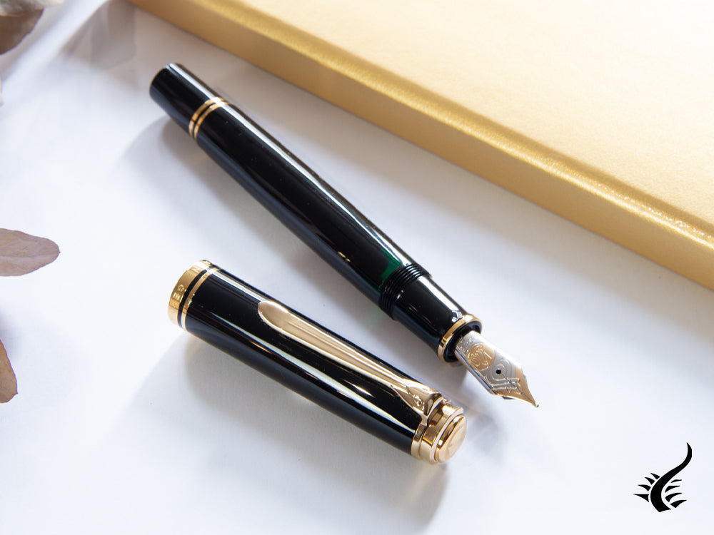 Stylo plume Pelikan M800, résine noire, garniture dorée, plume 18 carats, 995571