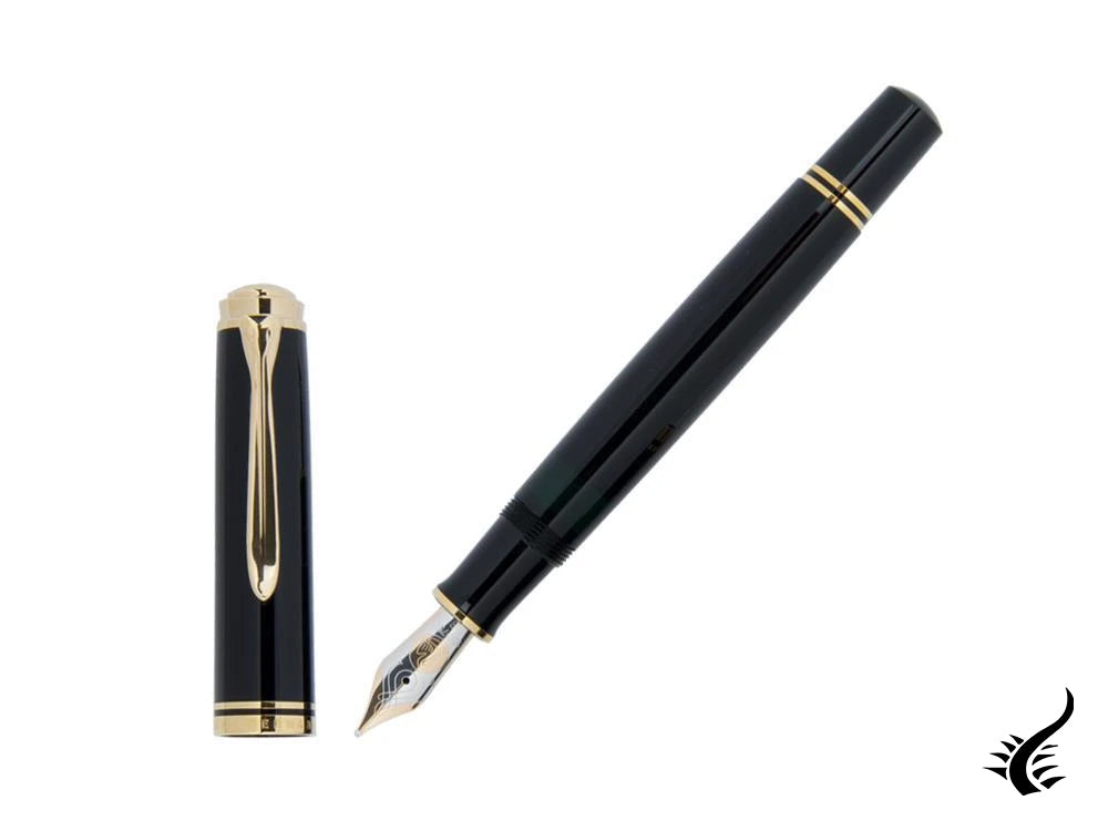 Stylo plume Pelikan M800, résine noire, garniture dorée, plume 18 carats, 995571