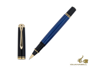 Stylo roller Pelikan R600, résine bleue, bordure dorée, 988246