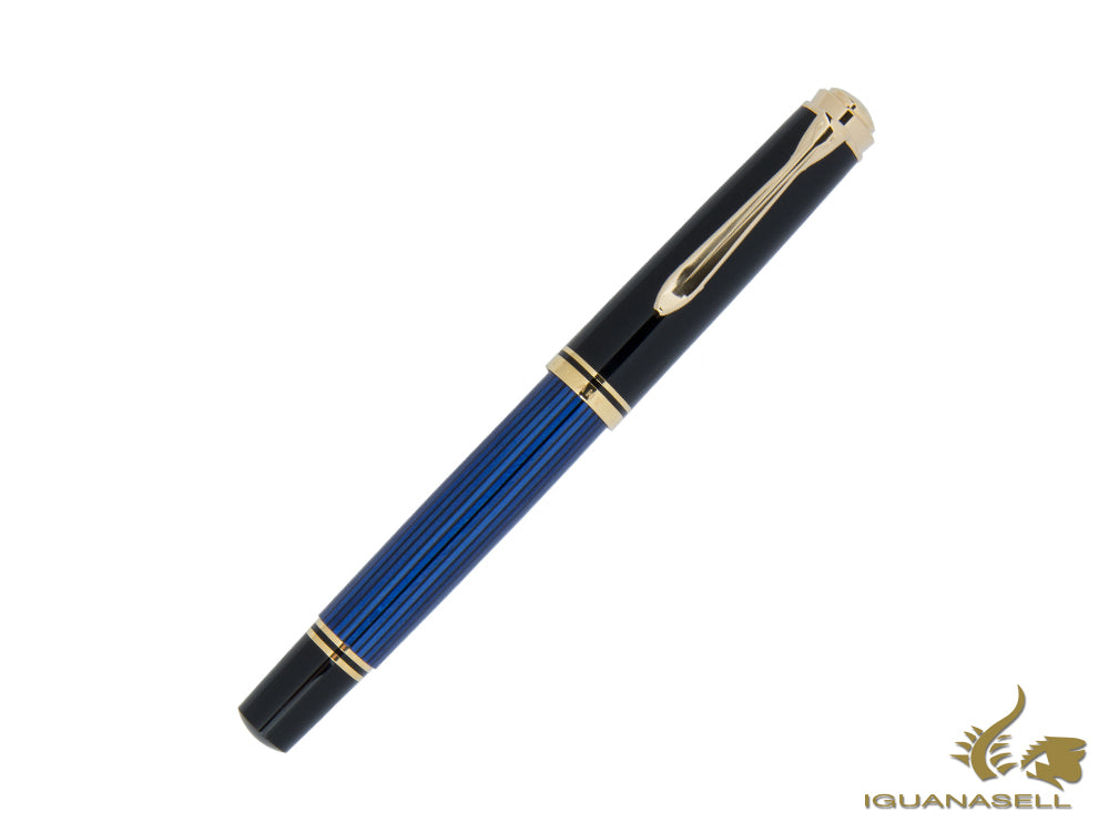 Stylo roller Pelikan R600, résine bleue, bordure dorée, 988246