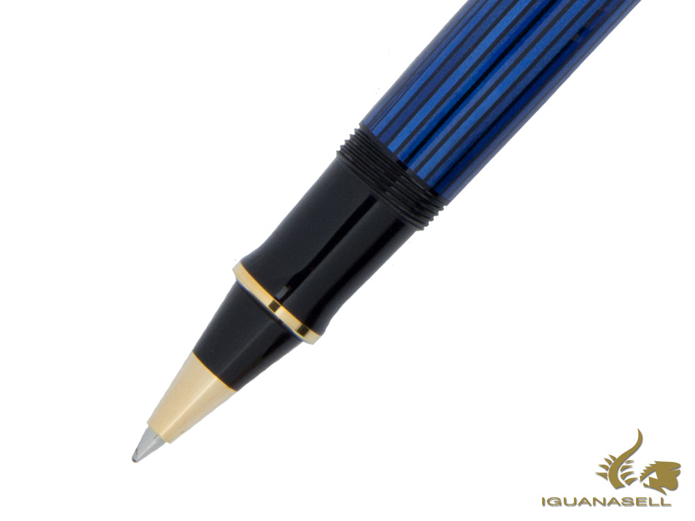 Stylo roller Pelikan R600, résine bleue, bordure dorée, 988246