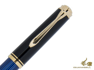 Stylo roller Pelikan R600, résine bleue, bordure dorée, 988246