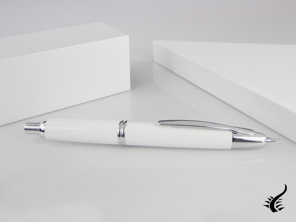 Stylo plume Pilot Capless Decimo, chrome, blanc, FK-1500D-RH-WHITE