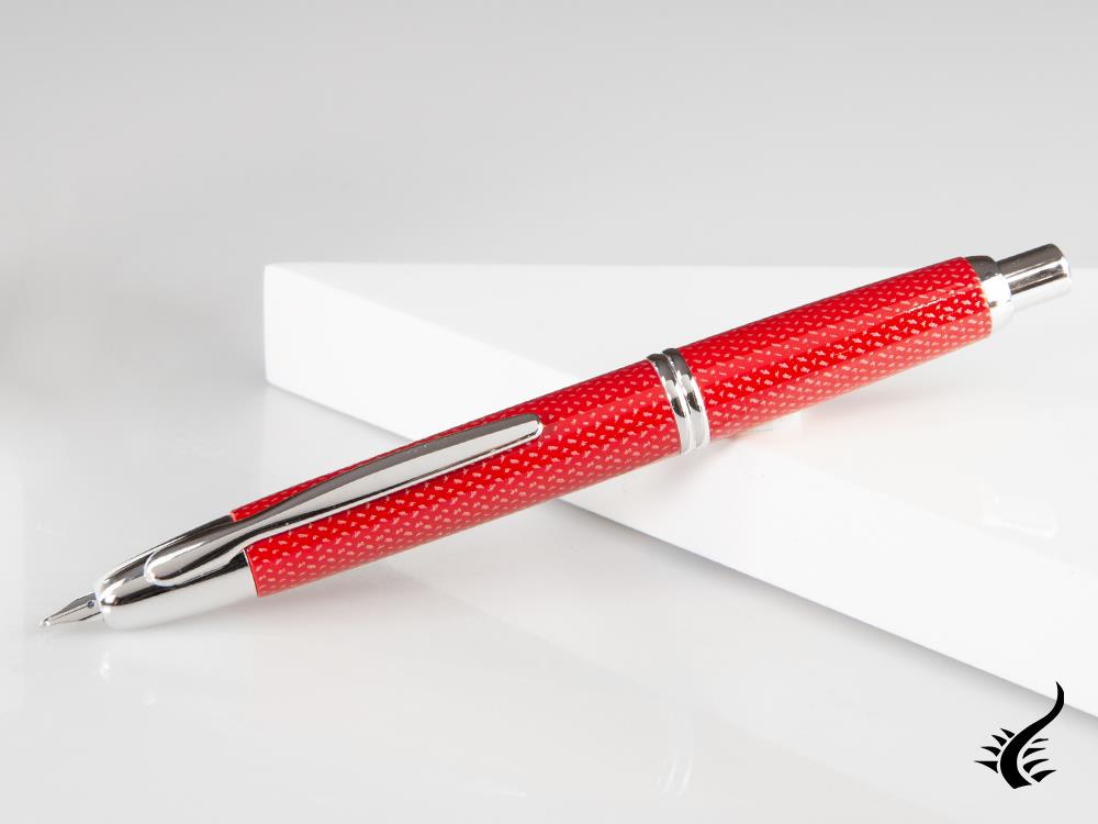 Pilot Capless Fountain Pen, Carbon fibre, Rhodium trim, Red