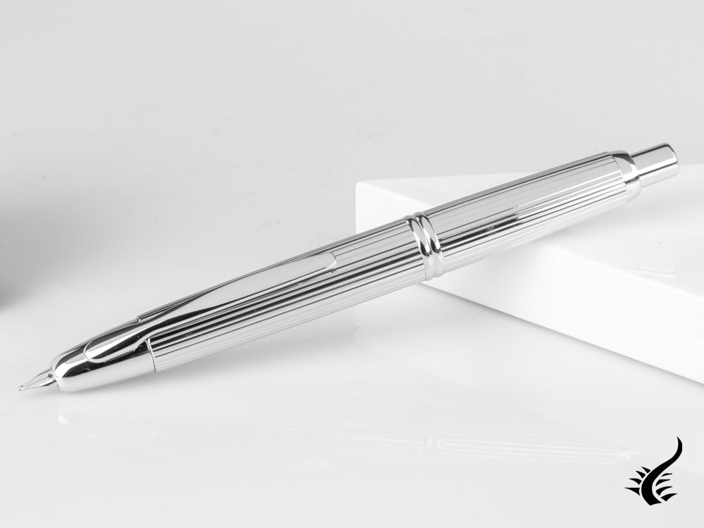 Pilot Capless Stripes Fountain Pen, Metal, Rhodium trim, Silver