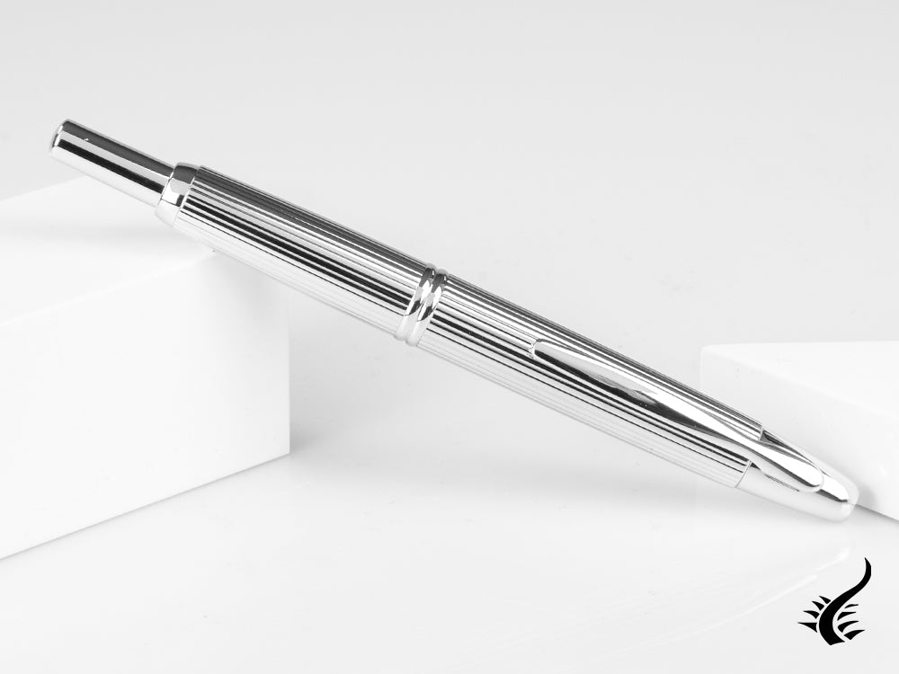 Pilot Capless Stripes Fountain Pen, Metal, Rhodium trim, Silver