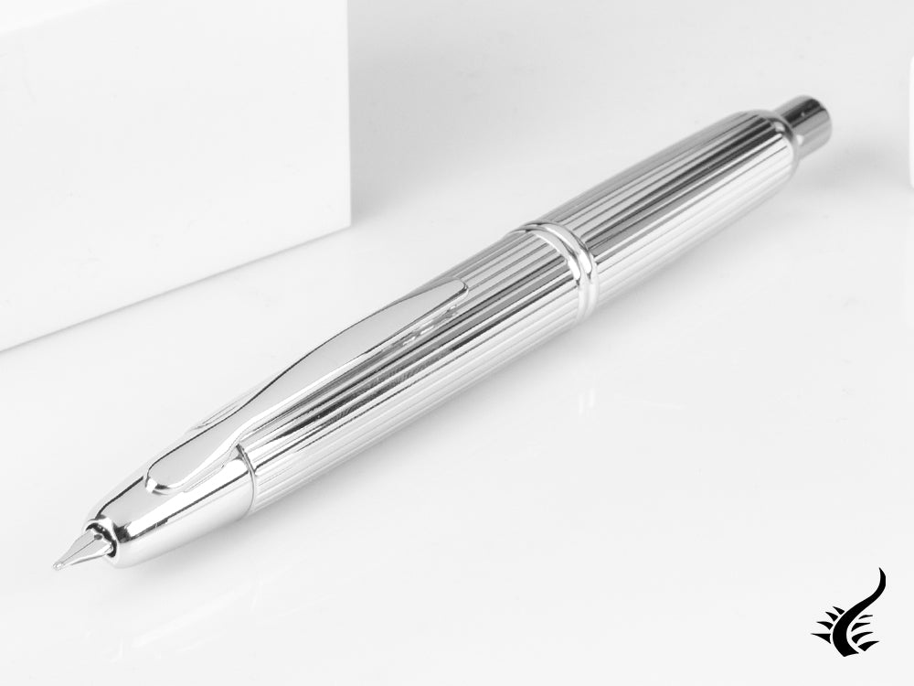 Pilot Capless Stripes Fountain Pen, Metal, Rhodium trim, Silver