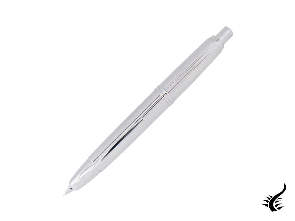 Pilot Capless Stripes Fountain Pen, Metal, Rhodium trim, Silver