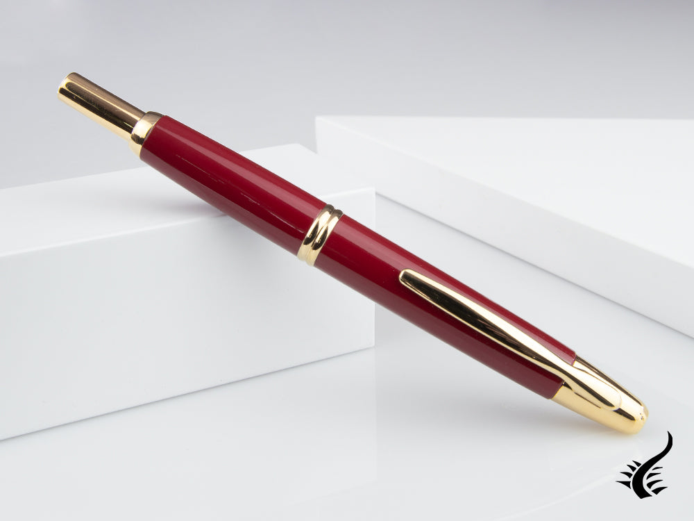 Pilot Retractable Fountain Pen, Gold, Red, "Capless"