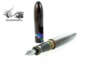 Pluma estilográfica Nakaya Cigar Raden Blue Roses, 17 mm, Plumín Rodiado