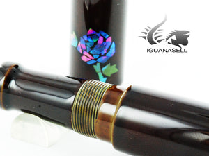 Pluma estilográfica Nakaya Cigar Raden Blue Roses, 17 mm, Plumín Rodiado