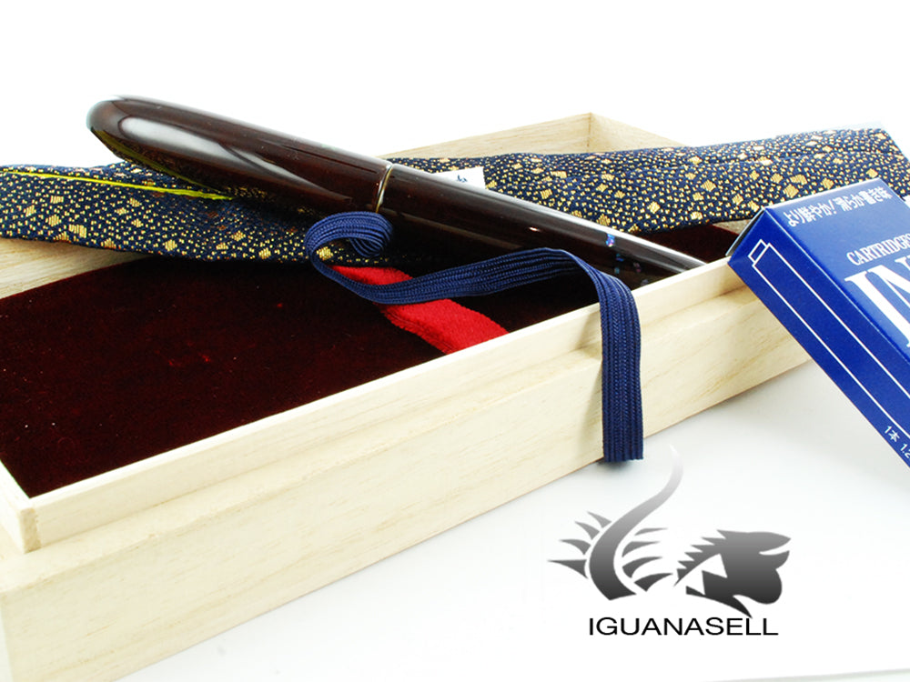 Pluma estilográfica Nakaya Cigar Raden Blue Roses, 17 mm, Plumín Rodiado