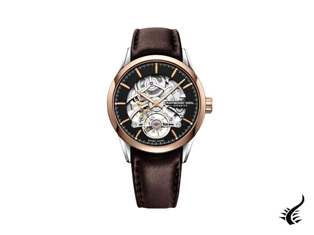 Raymond Weil Freelancer Skeleton Automatic Watch, PVD Rose Gold, 42 mm, Black