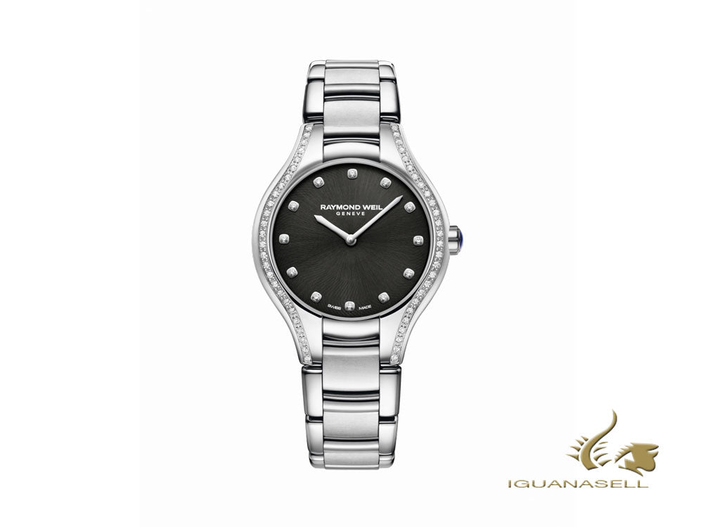 Montre à quartz pour femme Raymond Weil Noemia, 64 diamants, noire, 5132-STS-20081