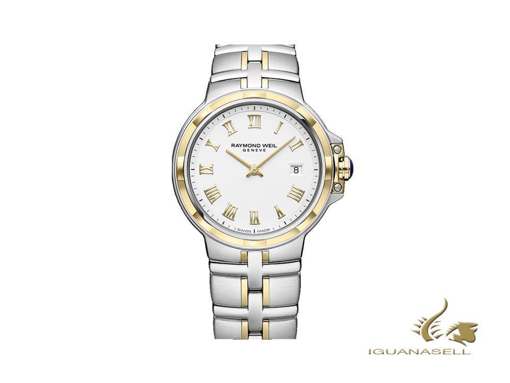 Montre à quartz Raymond Weil Parsifal, blanche, PVD, 41 mm, 5580-STP-00308