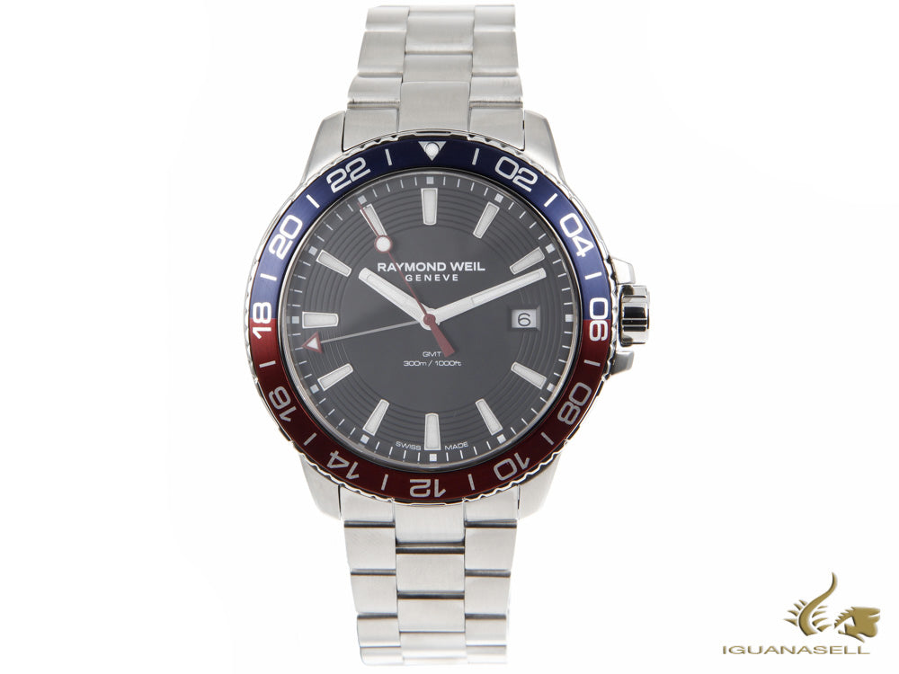 Montre à quartz Raymond Weil Tango 300, GMT, noire, 42 mm, jour, 8280-ST3-20001