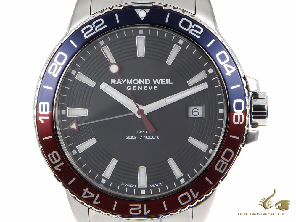 Montre à quartz Raymond Weil Tango 300, GMT, noire, 42 mm, jour, 8280-ST3-20001