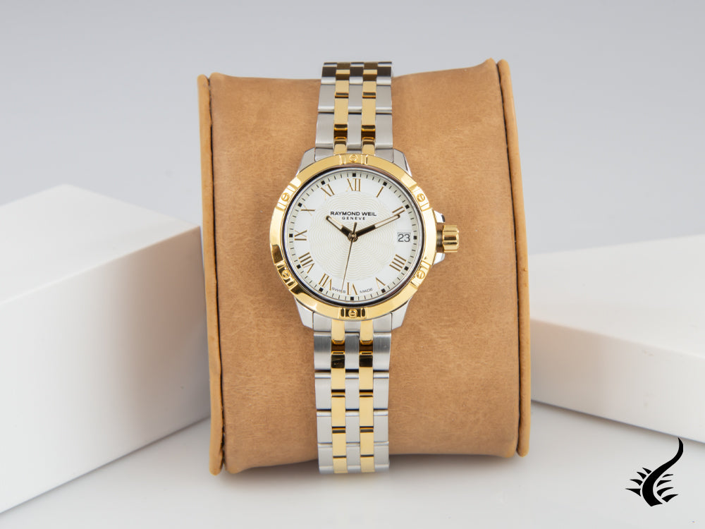 Montre à quartz pour femme Raymond Weil Tango, PVD or, blanc, 30 mm, jour