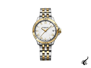 Montre à quartz pour femme Raymond Weil Tango, PVD or, blanc, 30 mm, jour