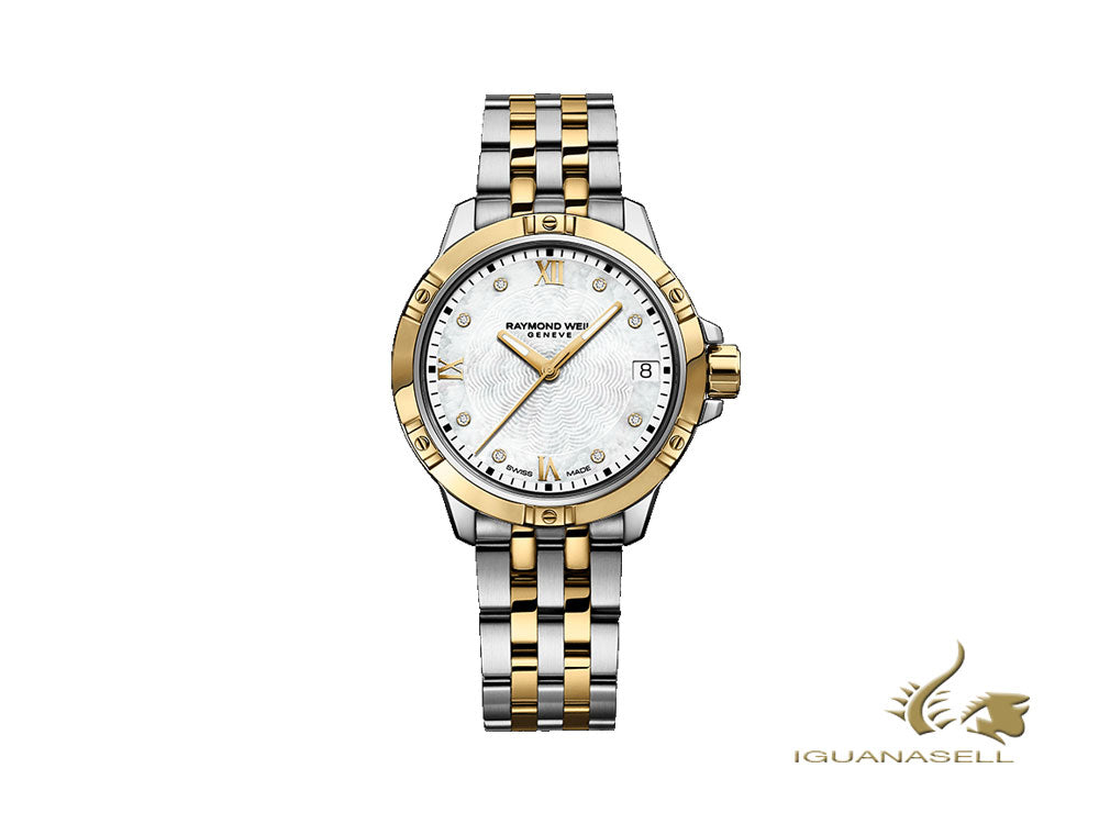 Raymond Weil Tango Ladies Quartz Watch, PVD Gold, Mother of pearl, 30mm, Day