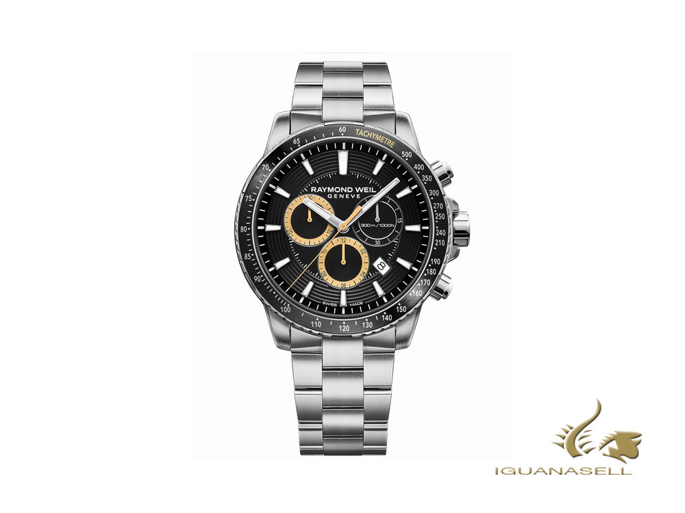 Montre à quartz Raymond Weil Tango, noire, 43 mm, chronographe, 8570-ST1-20701