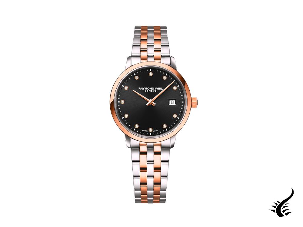 Montre femme Raymond Weil Toccata, or rose, noir, 29 mm, jour, 5985-SP5-20081