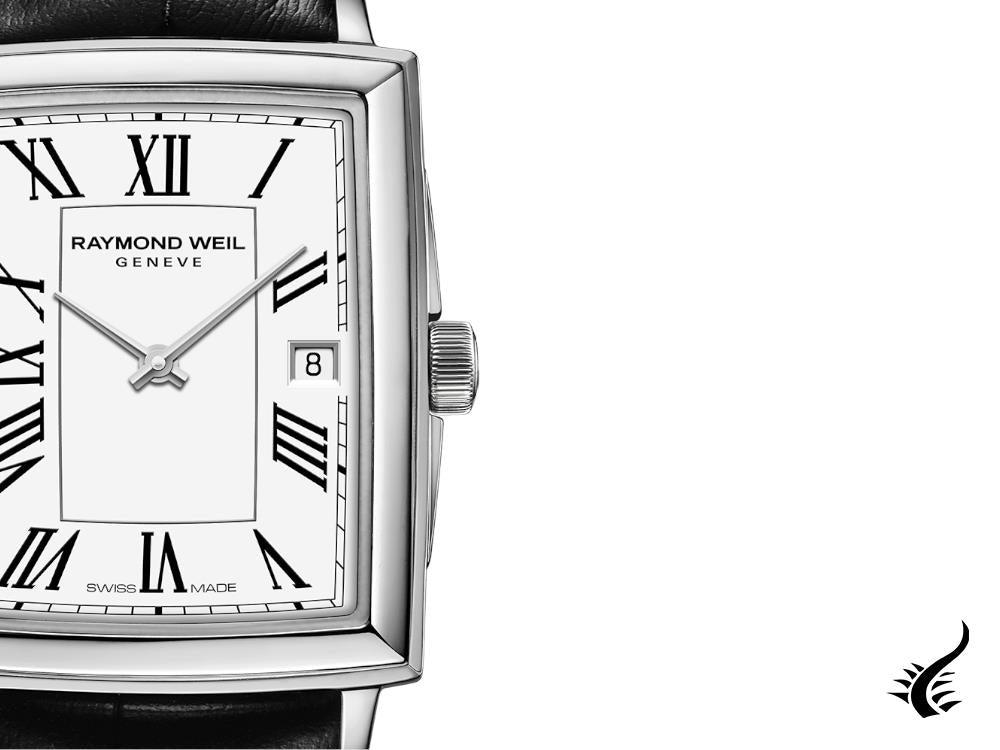 Montre femme Raymond Weil Toccata, blanche, 34,6 mm, jour, cuir, 5925-STC-00300