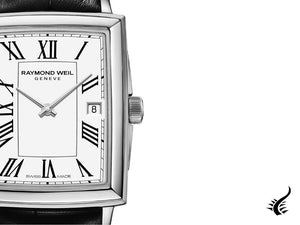 Montre femme Raymond Weil Toccata, blanche, 34,6 mm, jour, cuir, 5925-STC-00300