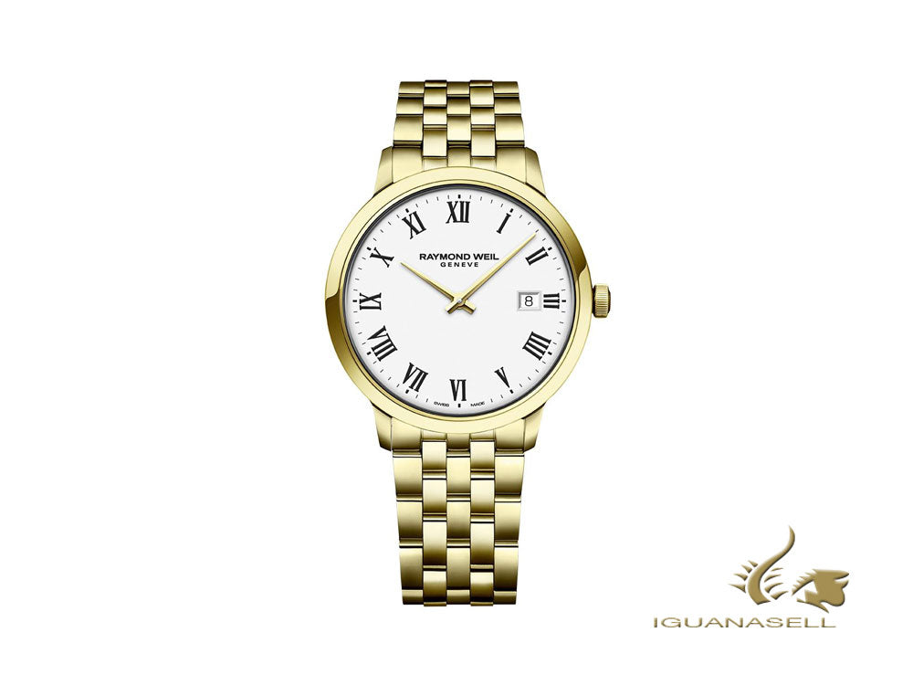 Raymond Weil Toccata Quartz Watch, PVD Gold, White, 39 mm, Day, 5485-P-00300