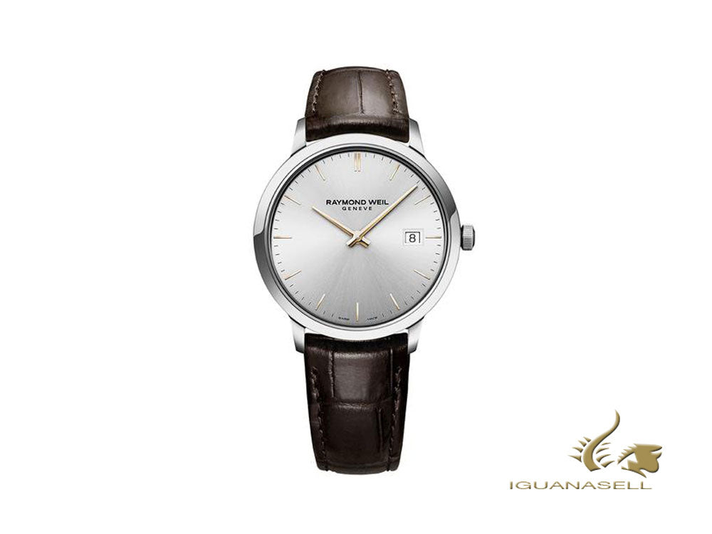 Montre à quartz Raymond Weil Toccata, argent, 39 mm, jour, cuir, 5485-SL5-65001