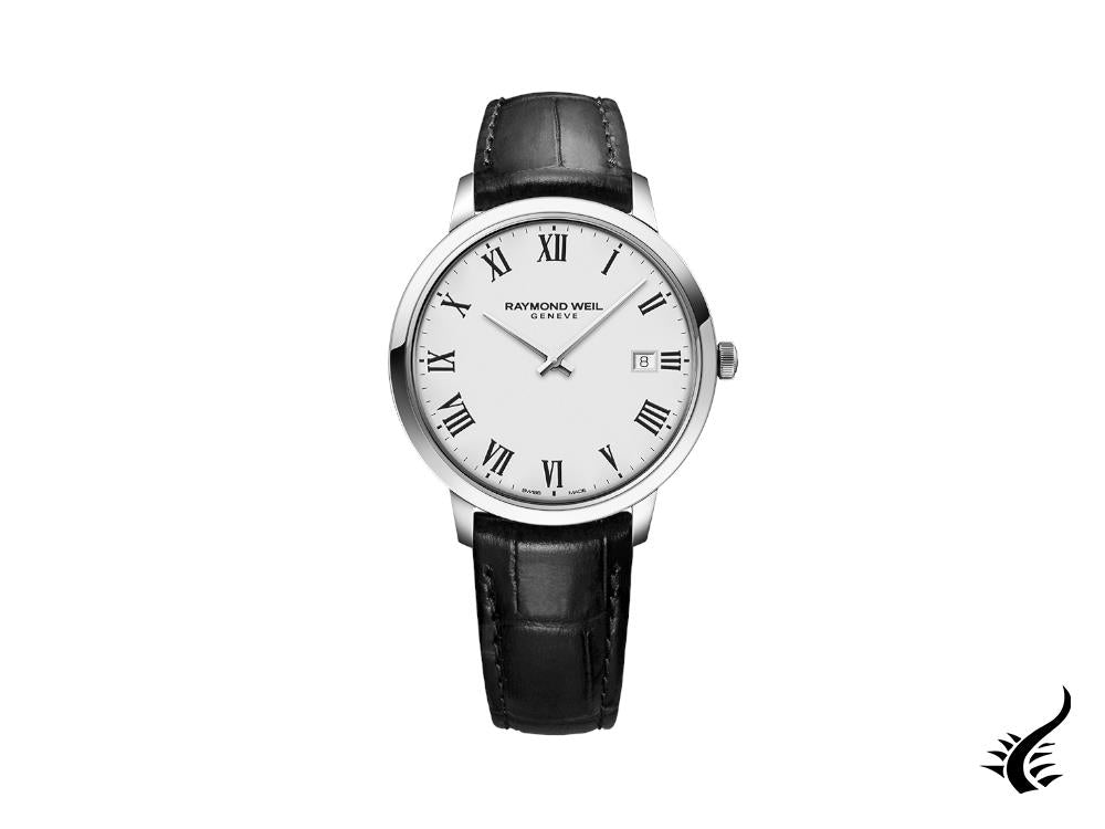 Montre à quartz Toccata de Raymond Weil, blanche, 42 mm, jour, cuir, 5585-STC-00300