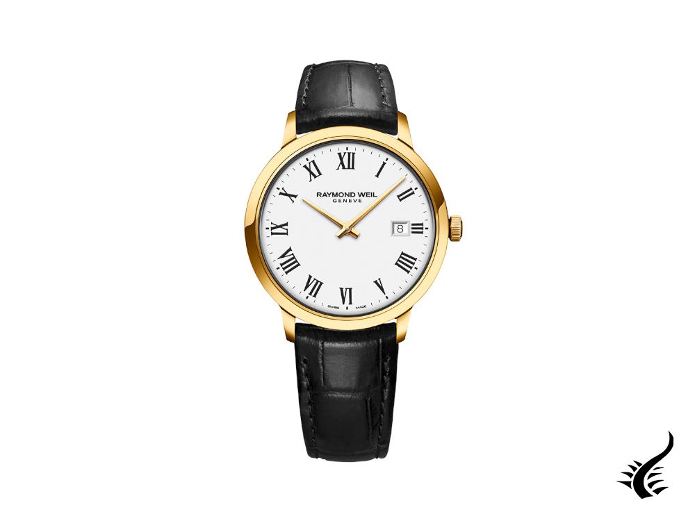 Montre Raymond Weil Toccata, PVD Or, Blanc, 39 mm, Cuir, 5485-PC-00300