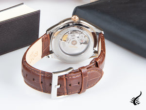 Montre automatique Roamer Rotopower, 41 mm, argent, bracelet en cuir, 703660 49 15 07