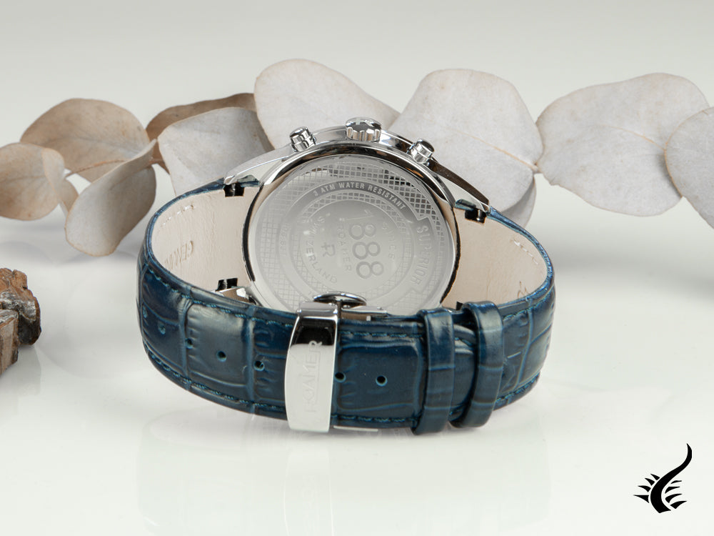 Montre à quartz Roamer Superior Chrono, bleu, 44 mm, bracelet en cuir, 508837 41 40 05