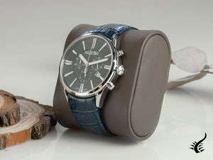 Montre à quartz Roamer Superior Chrono, bleu, 44 mm, bracelet en cuir, 508837 41 40 05