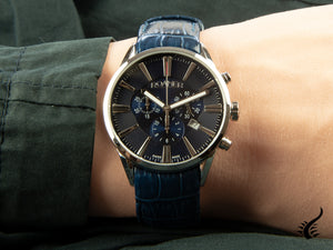 Montre à quartz Roamer Superior Chrono, bleu, 44 mm, bracelet en cuir, 508837 41 40 05