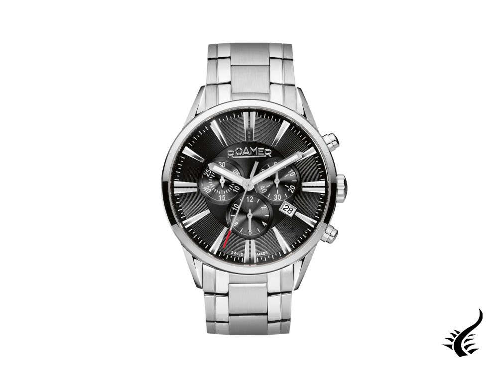 Montre à quartz Roamer Superior Chrono, Ronda 5030D, noire, 44 mm, 508837 41 55 50