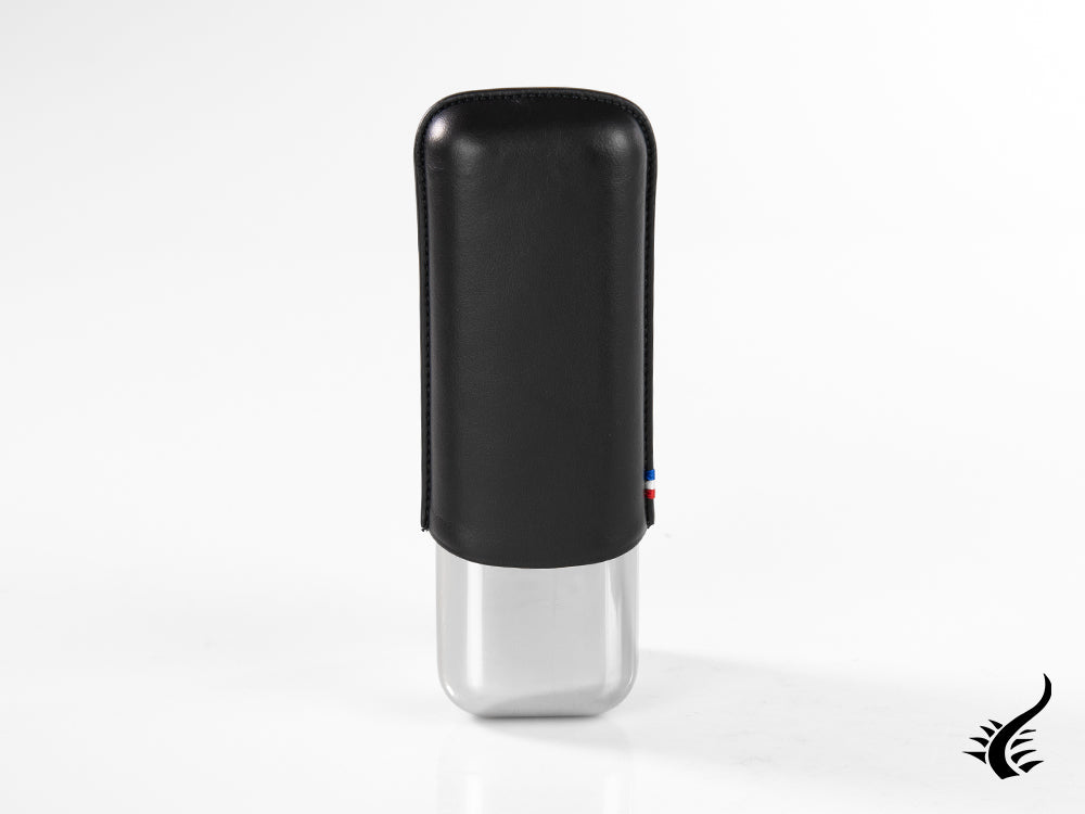 S.T. Dupont Accesorios Case, Leather, Soft, Black, Metal base, 2 Cigars, 183010