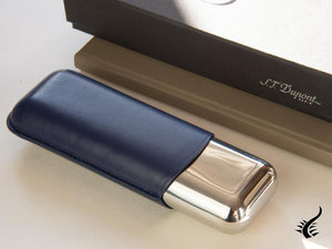 Etui à accessoires ST Dupont, cuir, souple, bleu, base en métal, 2 cigares, 183014