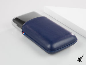 Etui à cigares ST Dupont, cuir, souple, bleu, base en métal, 3 cigares, 183023