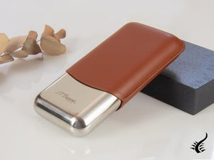 Etui à accessoires ST Dupont, cuir, souple, marron, base en métal, 3 cigares, 183021